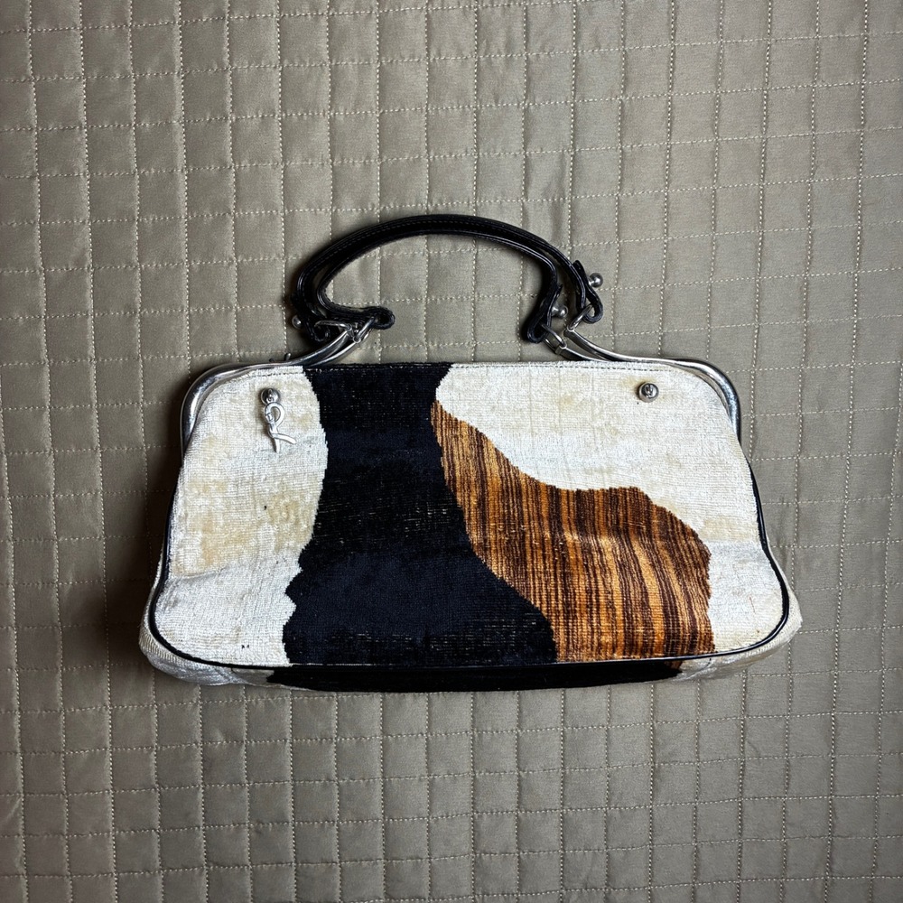 Roberta di Camerino Velvet Ikat Frame Bag Made in Italy Vintage Top Handle Black